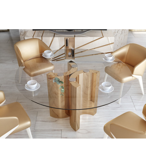 Mesa redonda cristal y dorado - Tienda muebles en Madrid - Muebles Valencia