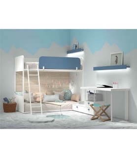 Habitación infantil con cama Block, armario y zona de juegos - Antaix