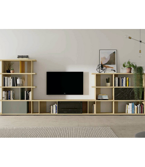 Salón moderno con librería