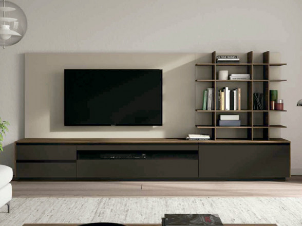 Salón moderno con panel para TV