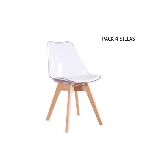 Pack de 4 sillas de diseño transparentes