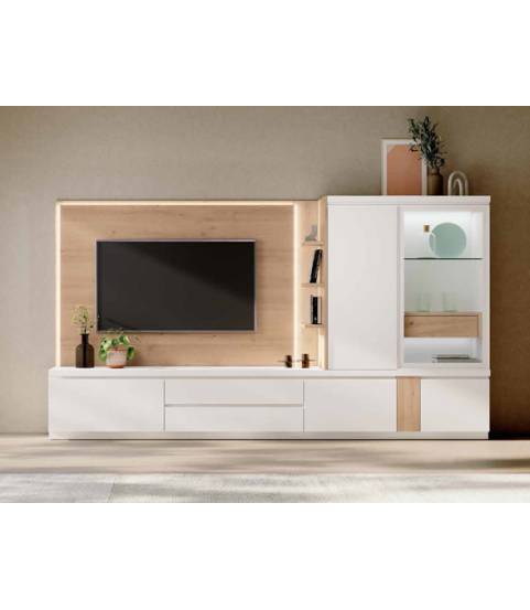 mueble de salón con panel tv