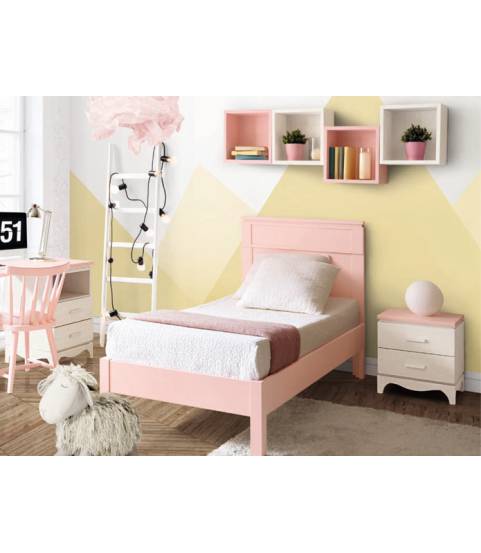 Cama juvenil y mesita de noche rosa - Tienda de muebles juveniles en Madrid