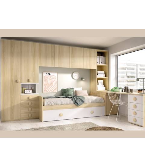 cama juvenil con puente en tienda Muebles Valencia