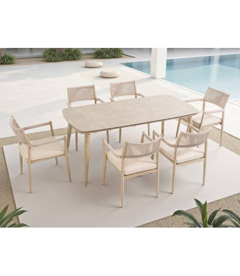 mesa y sillas de jardin aluminio efecto madera