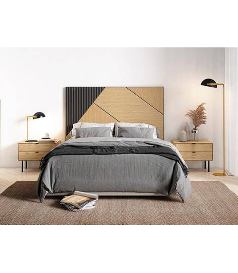 Cabeceros de cama de 150 cm color roble con detalle en negro - Cabeceros modernos