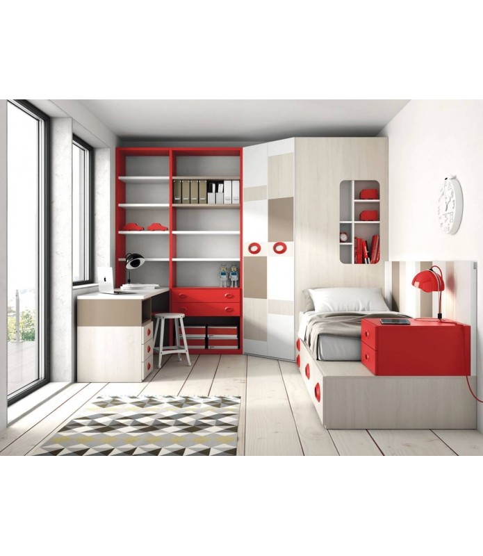 Moderno dormitorio juvenil completo con armario y zona de estudio