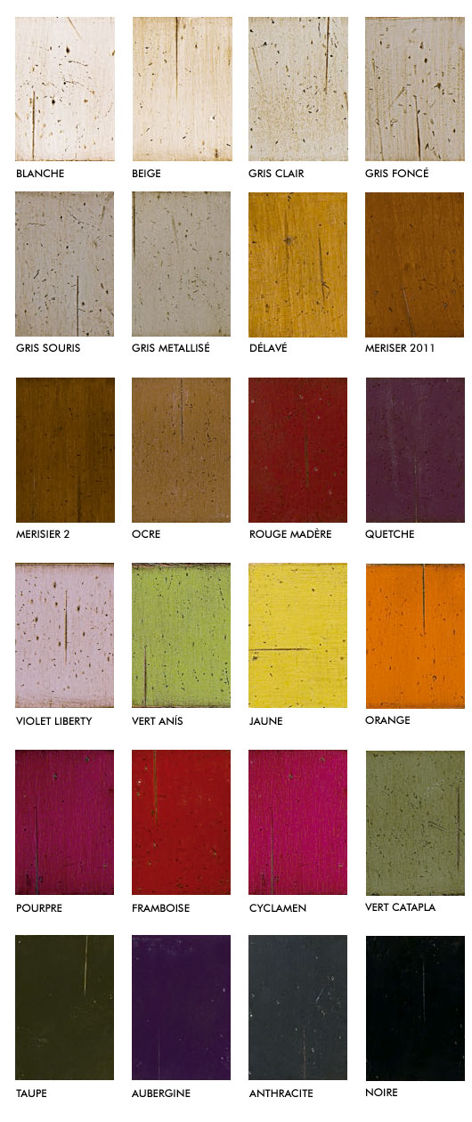 Colores de madera para los muebles del catálogo Les Histoires d'Alice